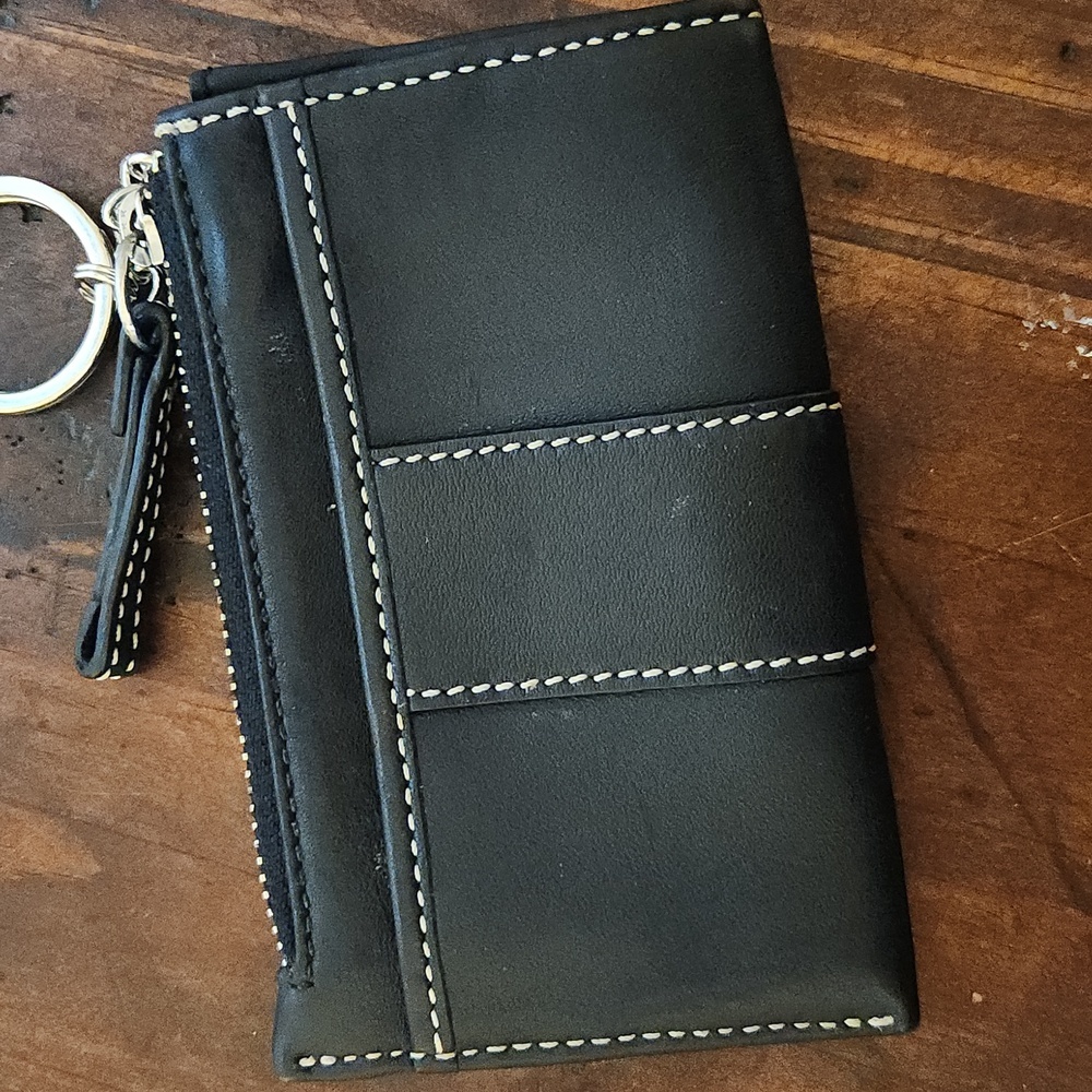 Coach Vintage SoHo Black Leather White Stitching Keychain Wallet VGUG - Picture 2 of 3